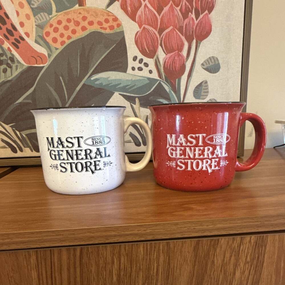 MAST GENERAL STORE Coffee Mug Tea Cups White and Red with Speckles - 14 oz 2 pc